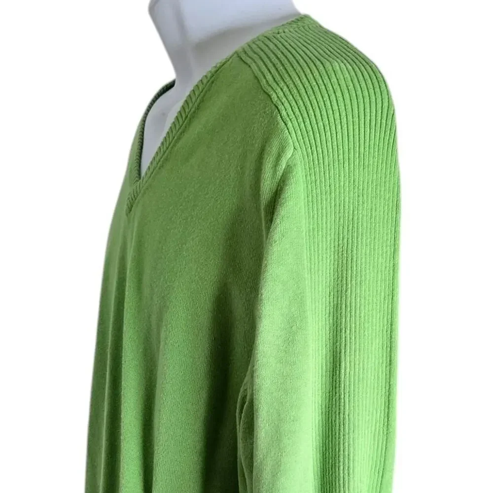 Jack Nicklaus Mens Preppy V Neck Sweater Size Large Green‎ Cotton Knit Pullover
